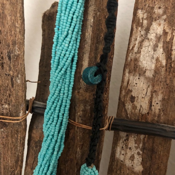 Turquoise bead multi strand necklace with button closure. Choker style. 18” - Picture 2 of 3
